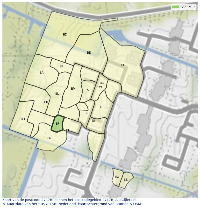 Afbeelding van het postcodegebied 2717 BP op de kaart.