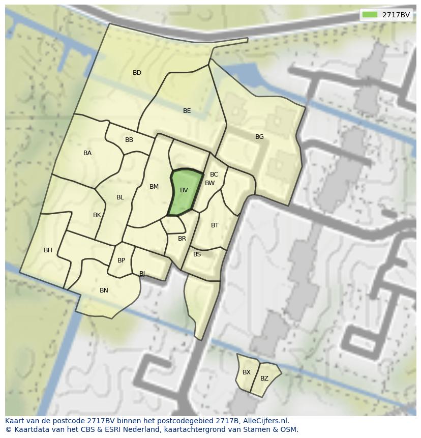 Afbeelding van het postcodegebied 2717 BV op de kaart.