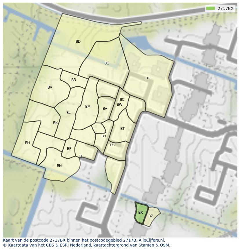 Afbeelding van het postcodegebied 2717 BX op de kaart.