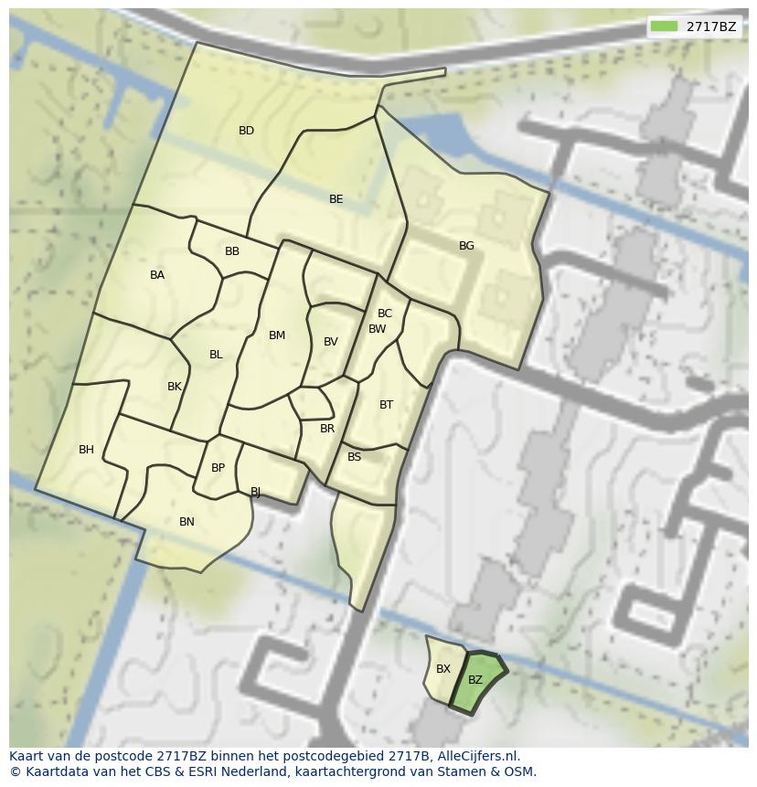 Afbeelding van het postcodegebied 2717 BZ op de kaart.