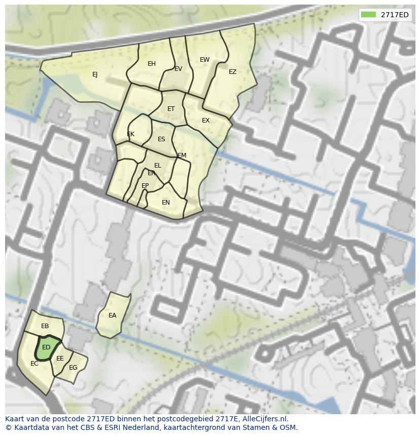 Afbeelding van het postcodegebied 2717 ED op de kaart.