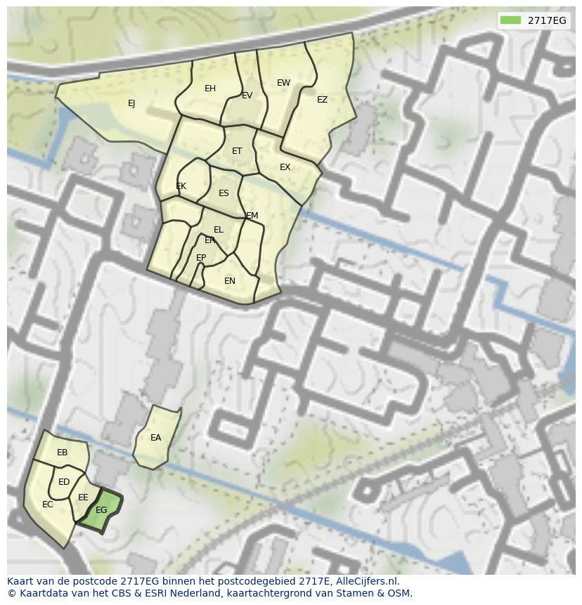 Afbeelding van het postcodegebied 2717 EG op de kaart.