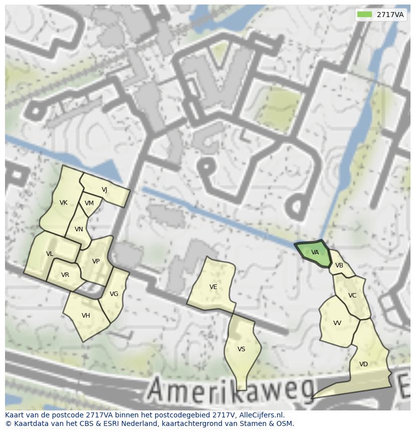 Afbeelding van het postcodegebied 2717 VA op de kaart.