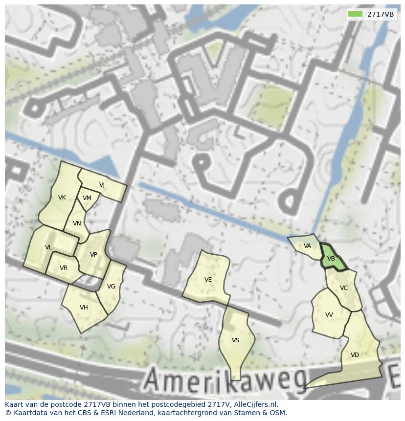 Afbeelding van het postcodegebied 2717 VB op de kaart.