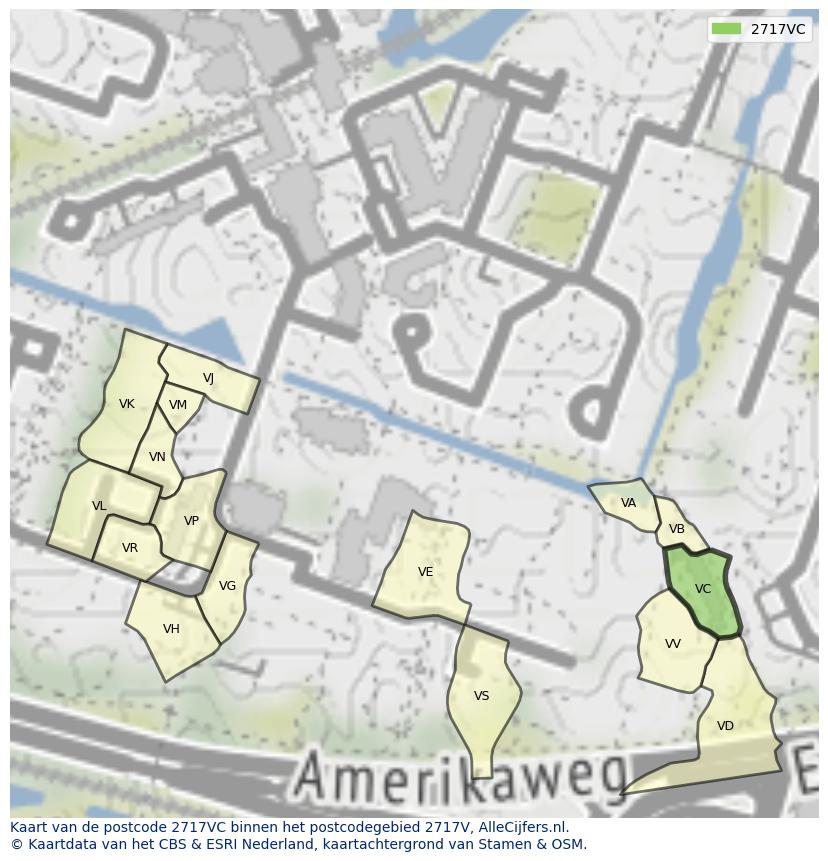 Afbeelding van het postcodegebied 2717 VC op de kaart.