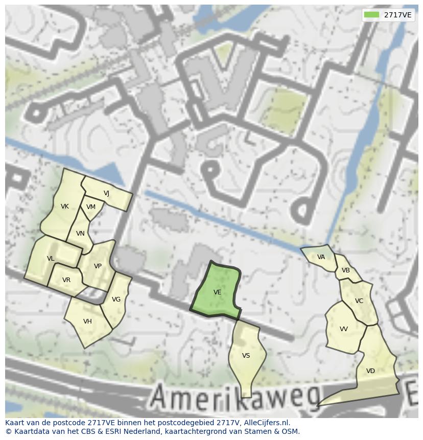 Afbeelding van het postcodegebied 2717 VE op de kaart.
