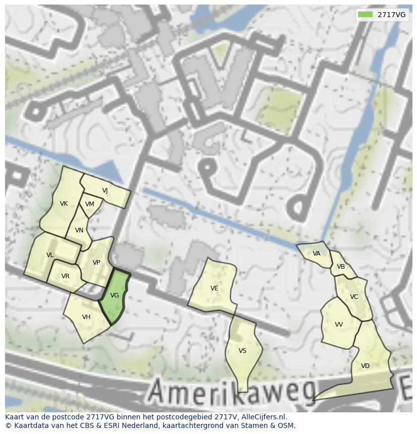 Afbeelding van het postcodegebied 2717 VG op de kaart.