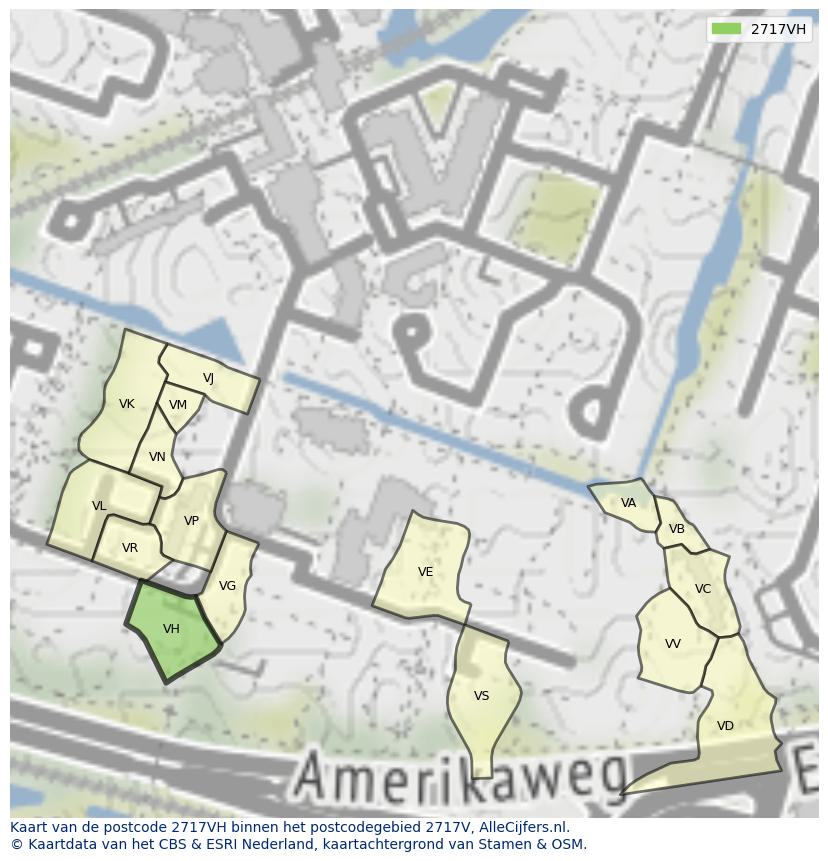 Afbeelding van het postcodegebied 2717 VH op de kaart.