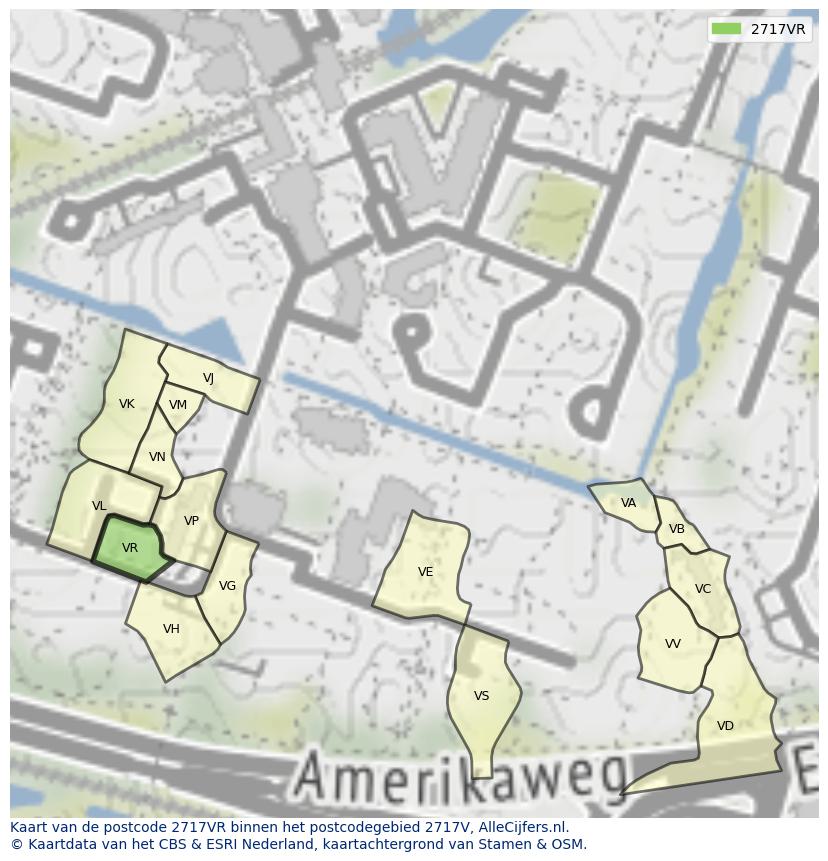 Afbeelding van het postcodegebied 2717 VR op de kaart.