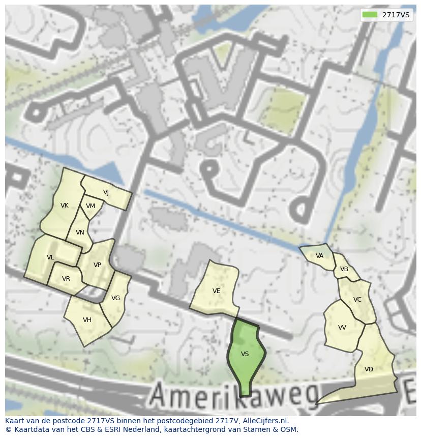 Afbeelding van het postcodegebied 2717 VS op de kaart.