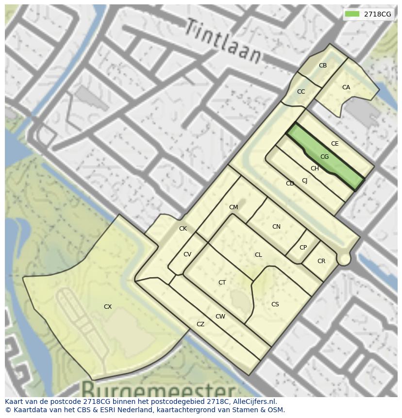 Afbeelding van het postcodegebied 2718 CG op de kaart.