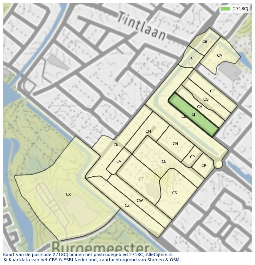 Afbeelding van het postcodegebied 2718 CJ op de kaart.