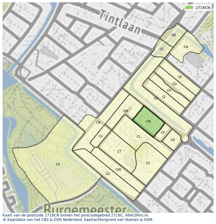Afbeelding van het postcodegebied 2718 CN op de kaart.