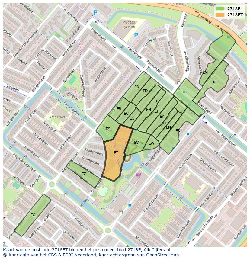 Afbeelding van het postcodegebied 2718 ET op de kaart.