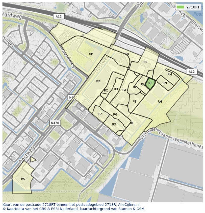 Afbeelding van het postcodegebied 2718 RT op de kaart.