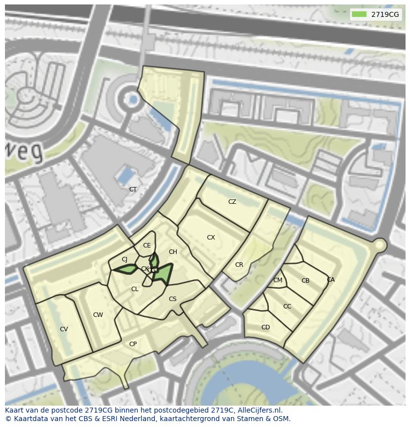 Afbeelding van het postcodegebied 2719 CG op de kaart.