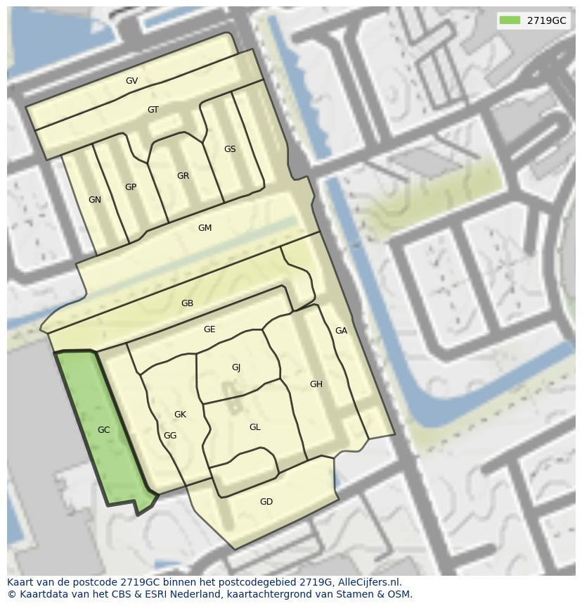 Afbeelding van het postcodegebied 2719 GC op de kaart.