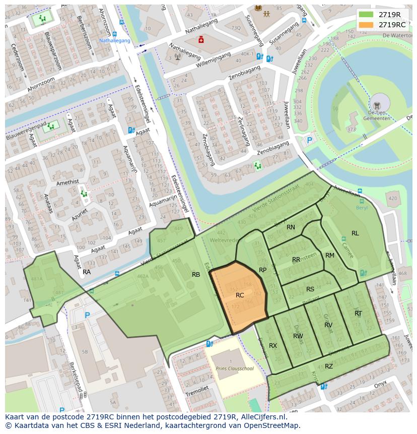 Afbeelding van het postcodegebied 2719 RC op de kaart.