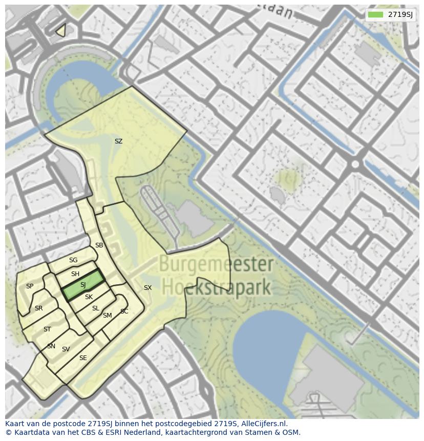 Afbeelding van het postcodegebied 2719 SJ op de kaart.