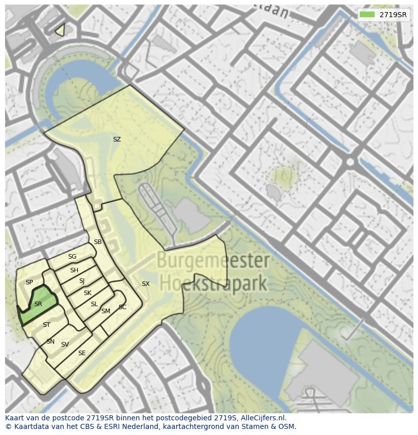 Afbeelding van het postcodegebied 2719 SR op de kaart.