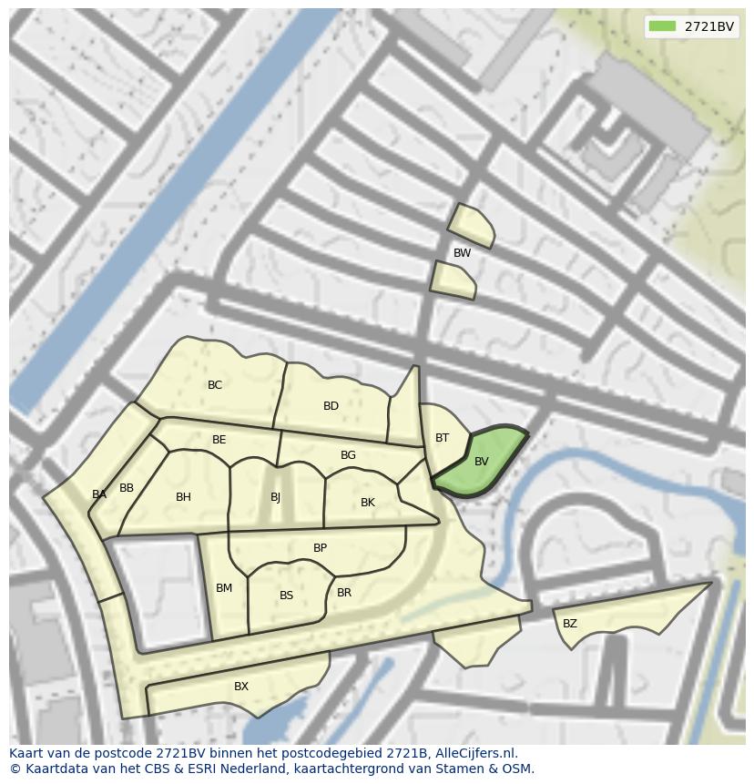 Afbeelding van het postcodegebied 2721 BV op de kaart.