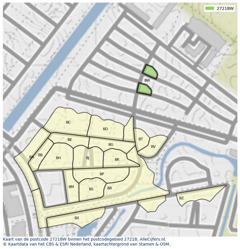 Afbeelding van het postcodegebied 2721 BW op de kaart.
