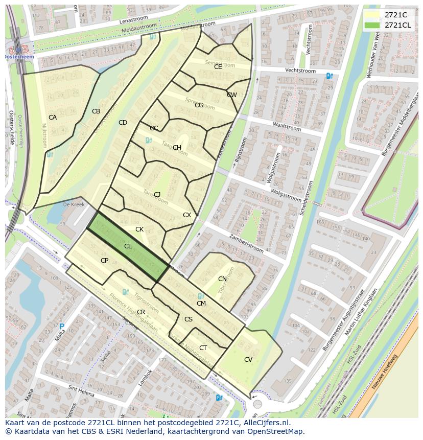 Afbeelding van het postcodegebied 2721 CL op de kaart.