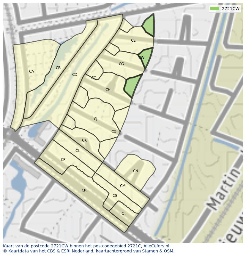 Afbeelding van het postcodegebied 2721 CW op de kaart.