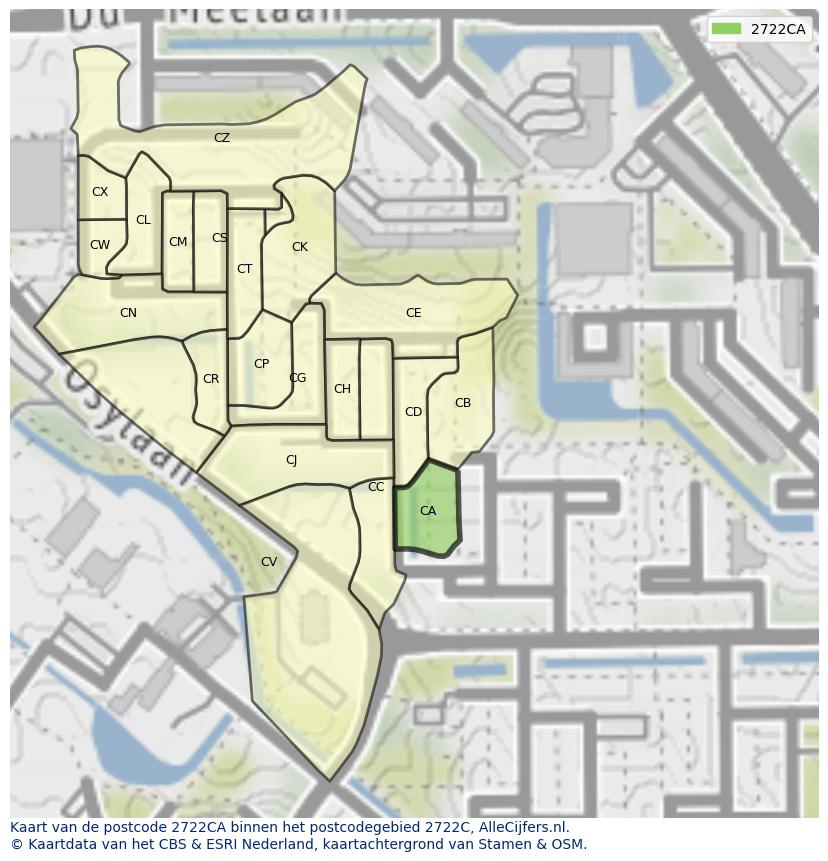 Afbeelding van het postcodegebied 2722 CA op de kaart.
