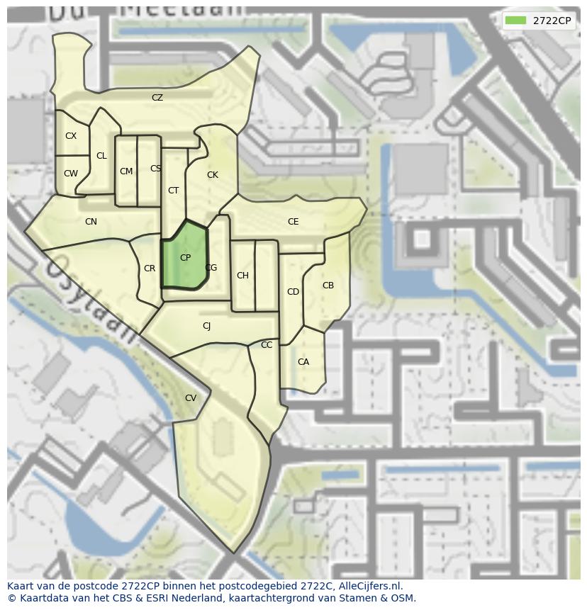 Afbeelding van het postcodegebied 2722 CP op de kaart.