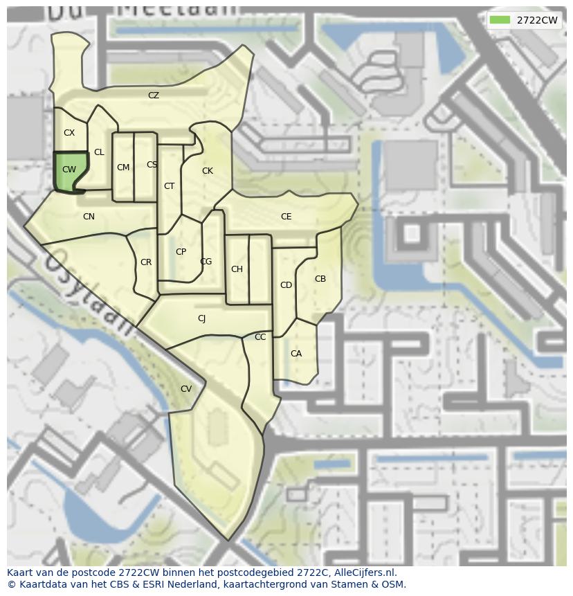 Afbeelding van het postcodegebied 2722 CW op de kaart.