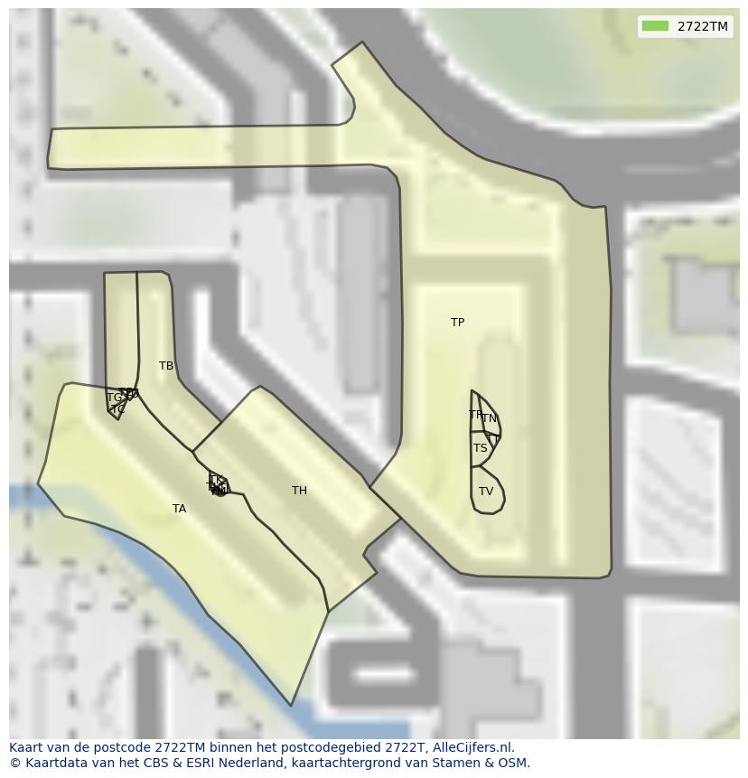 Afbeelding van het postcodegebied 2722 TM op de kaart.