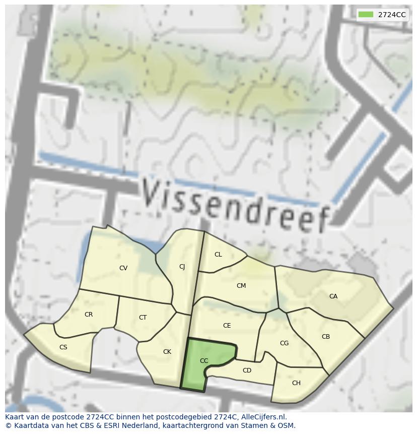 Afbeelding van het postcodegebied 2724 CC op de kaart.
