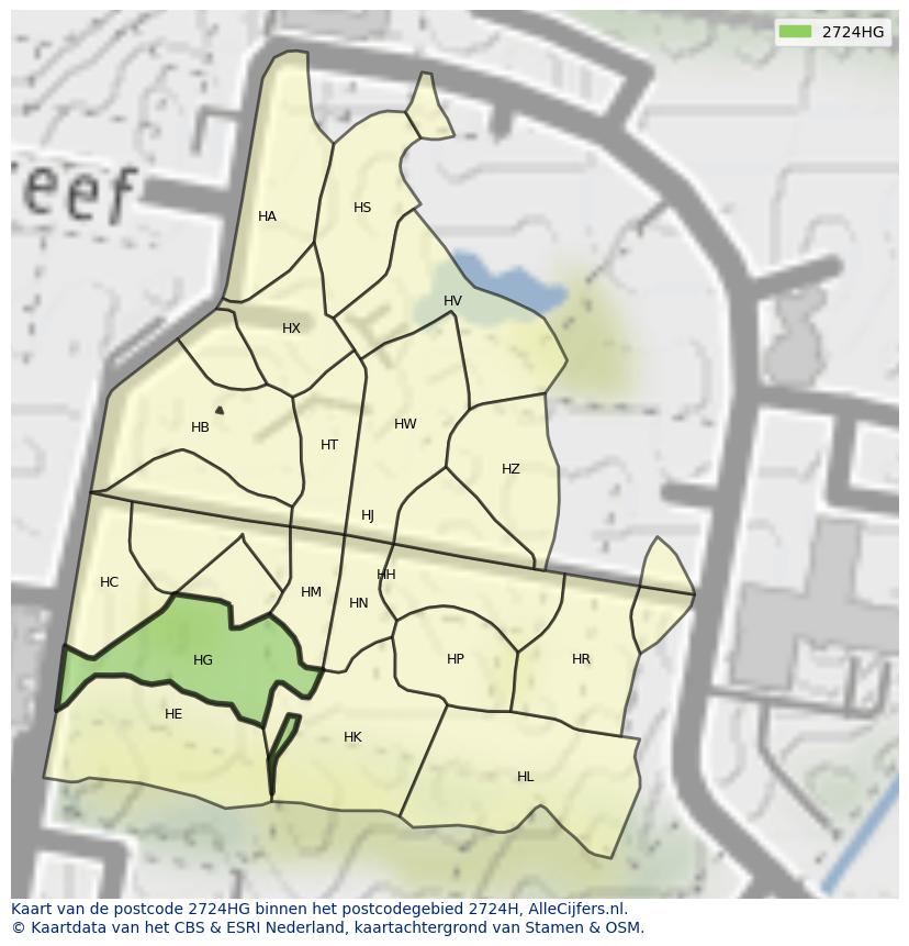 Afbeelding van het postcodegebied 2724 HG op de kaart.