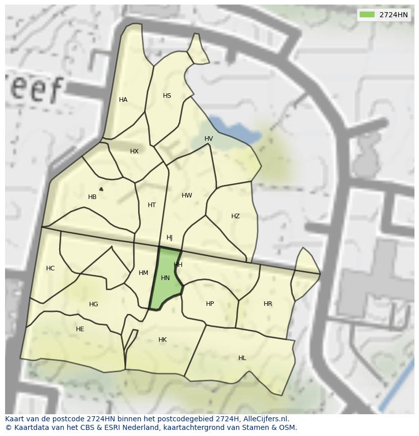 Afbeelding van het postcodegebied 2724 HN op de kaart.
