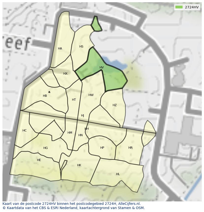 Afbeelding van het postcodegebied 2724 HV op de kaart.