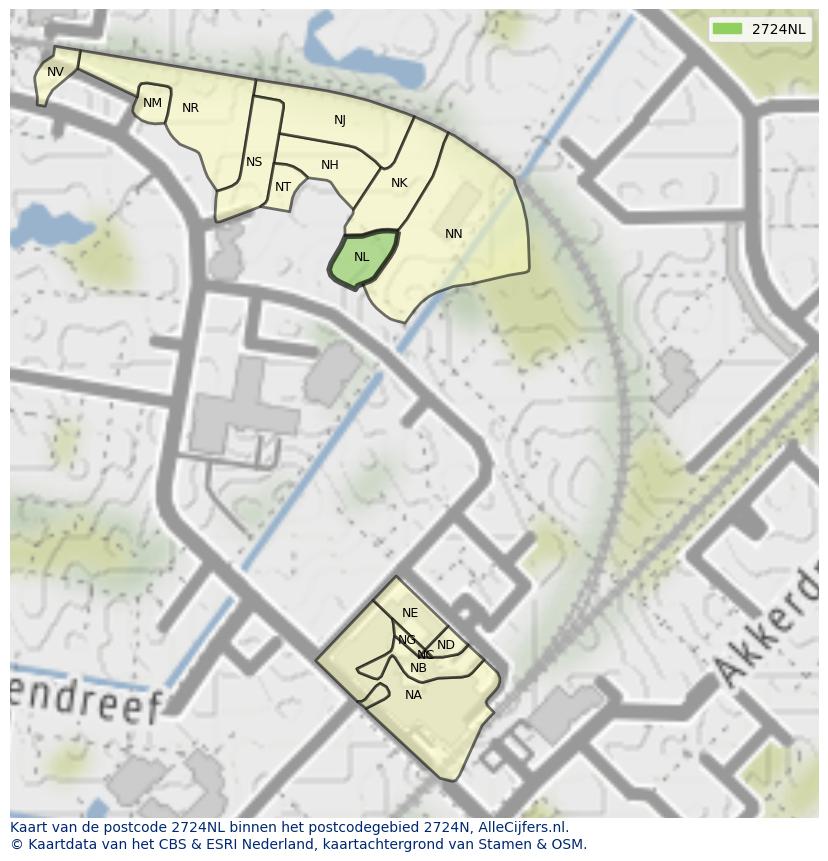 Afbeelding van het postcodegebied 2724 NL op de kaart.