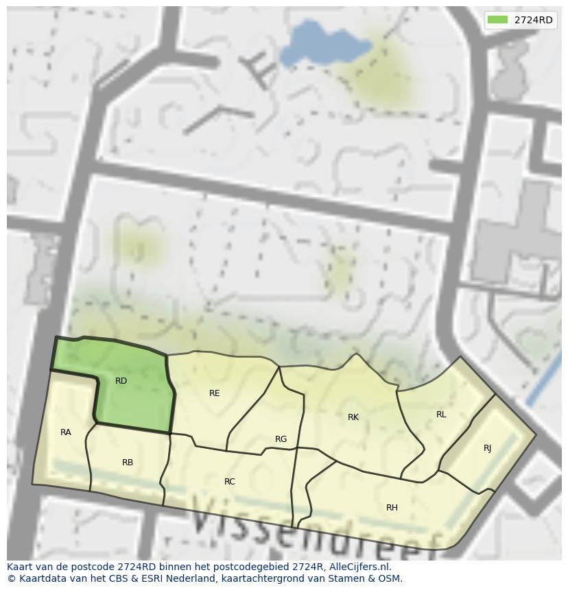 Afbeelding van het postcodegebied 2724 RD op de kaart.