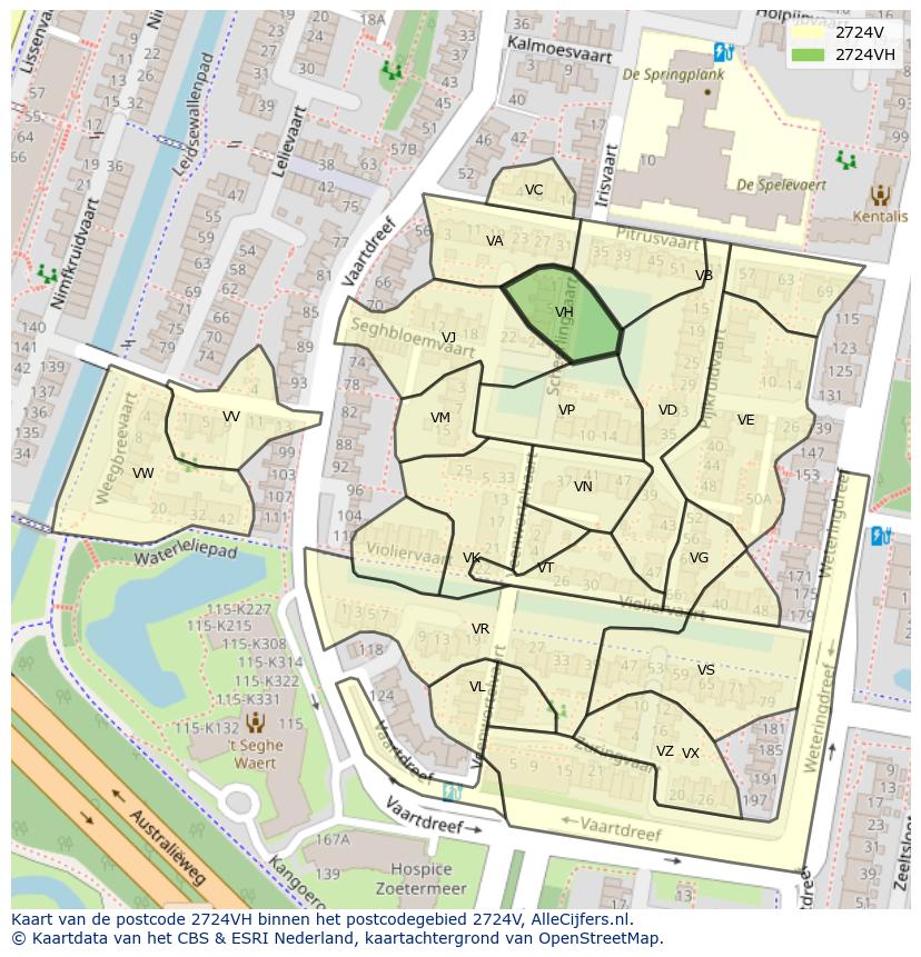Afbeelding van het postcodegebied 2724 VH op de kaart.