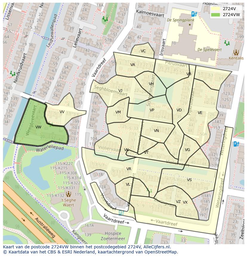 Afbeelding van het postcodegebied 2724 VW op de kaart.