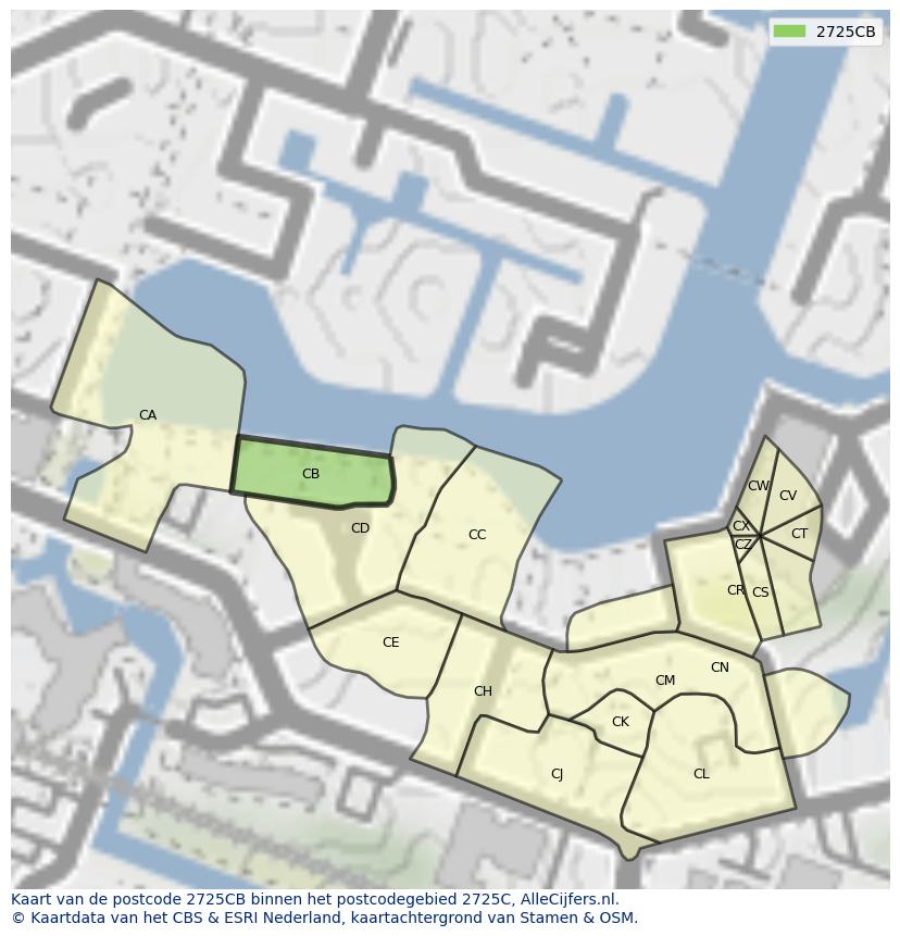 Afbeelding van het postcodegebied 2725 CB op de kaart.