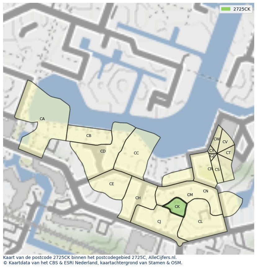Afbeelding van het postcodegebied 2725 CK op de kaart.