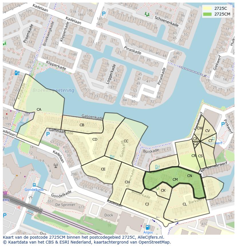 Afbeelding van het postcodegebied 2725 CM op de kaart.