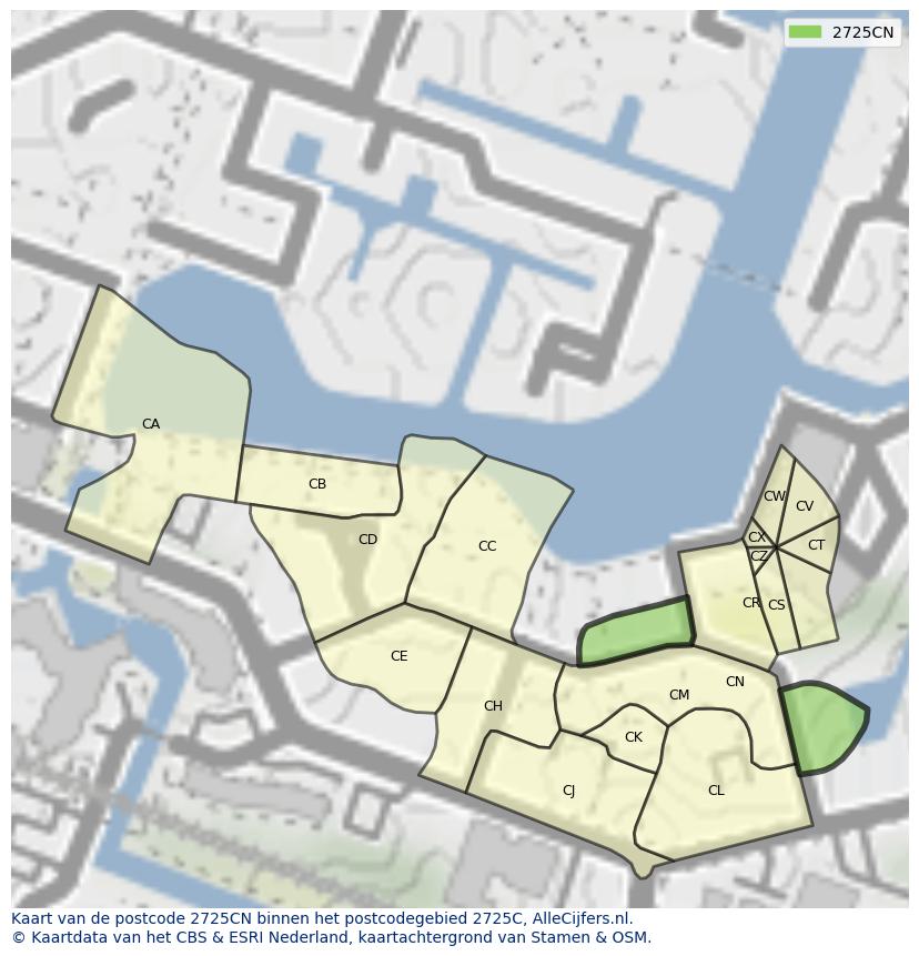 Afbeelding van het postcodegebied 2725 CN op de kaart.