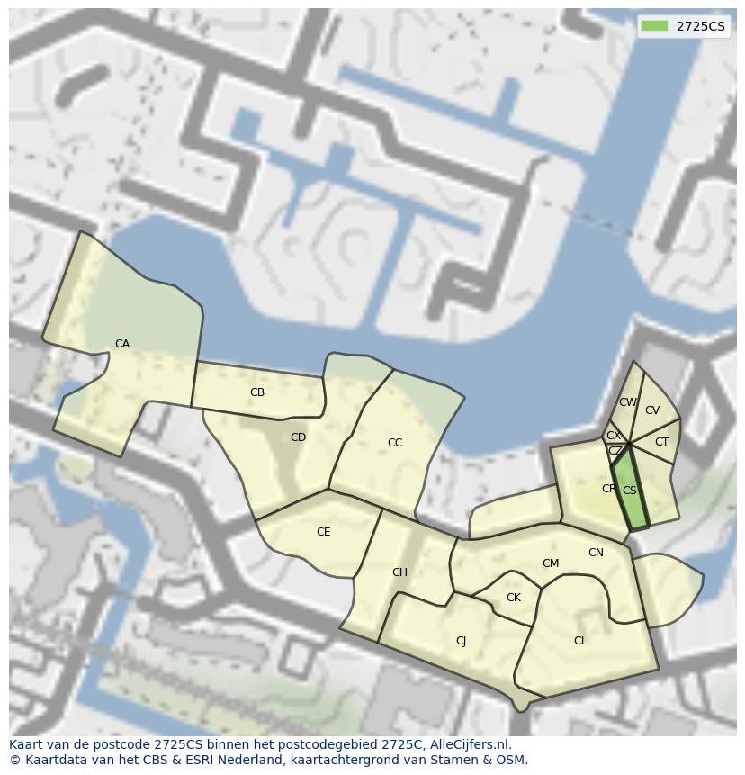 Afbeelding van het postcodegebied 2725 CS op de kaart.