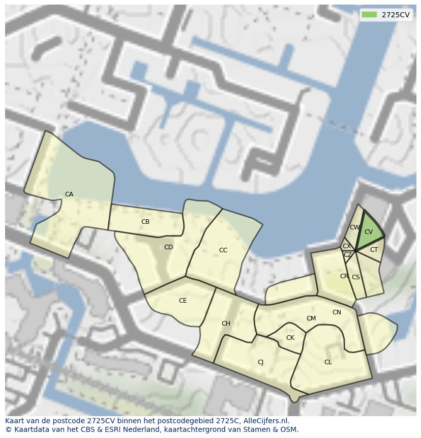 Afbeelding van het postcodegebied 2725 CV op de kaart.