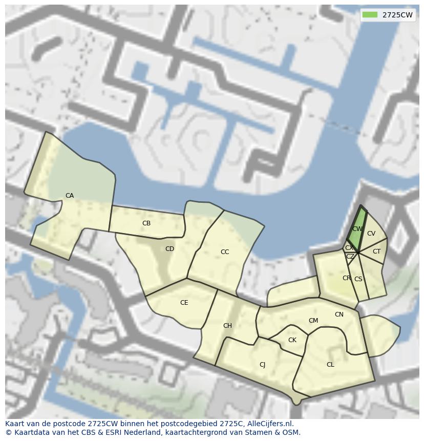 Afbeelding van het postcodegebied 2725 CW op de kaart.