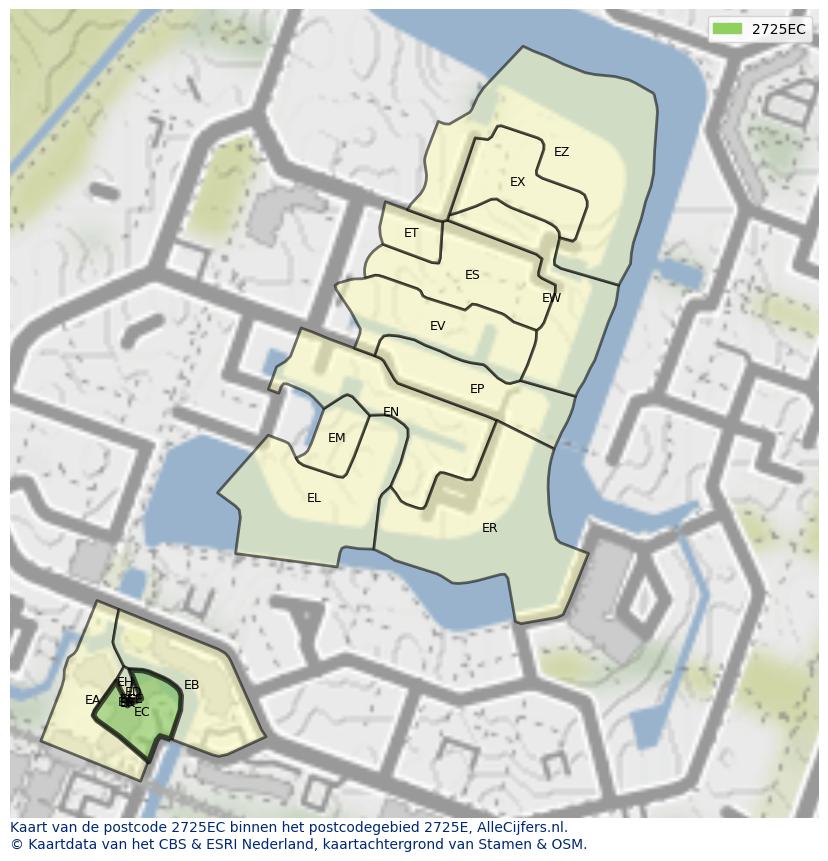 Afbeelding van het postcodegebied 2725 EC op de kaart.