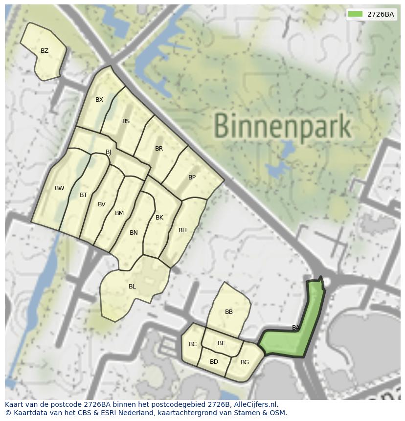 Afbeelding van het postcodegebied 2726 BA op de kaart.