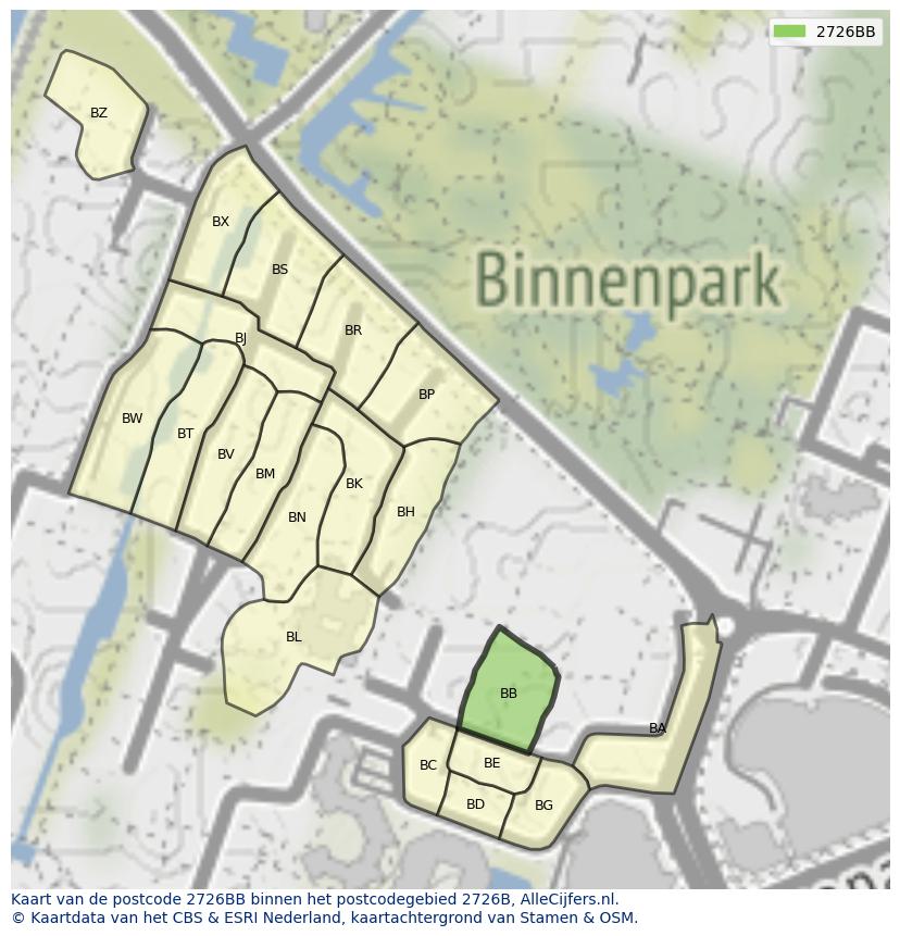 Afbeelding van het postcodegebied 2726 BB op de kaart.